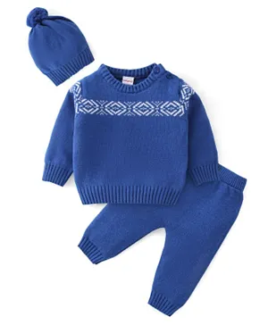 Babyhug Organic Cotton Full Sleeves Sweater Set - Navy Blue