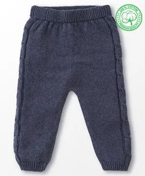 Babyhug Organic Cotton Full Length Solid Color Fleece and Woollen Lounge Pants - Blue