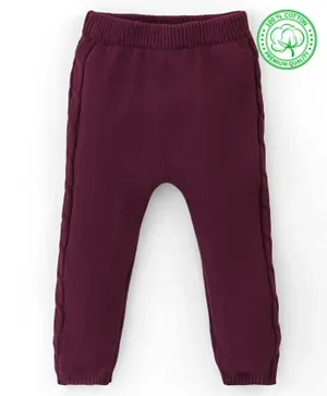 Babyhug Organic Cotton Full Length Solid Color Fleece and Woollen Lounge Pants - Maroon