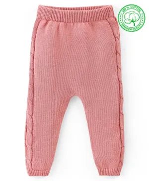 Babyhug Organic Cotton Full Length Solid Color Fleece and Woollen Lounge Pants - Pink