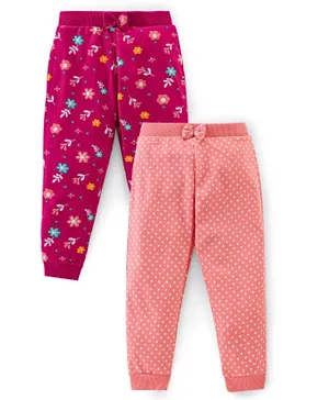 Babyhug Cotton Knit Full Lenght  Lounge Pant Floral Print Pack Of 2 - Pink & Maroon
