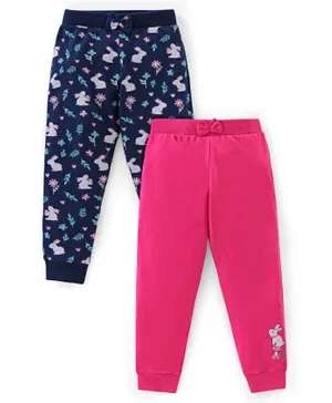 Babyhug Cotton Knit Lounge Pant Bunny Print Pack of 2 - Pink & Navy Blue