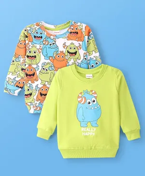 Babyhug Cotton Knit Full Sleeves Sweatshirt With Monster Graphics Pack Of 2 - Multicolor
