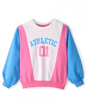 Pine Kids 100% Cotton Knit Full Sleeves Color Block Sweatshirt with Text Print- Multicolour