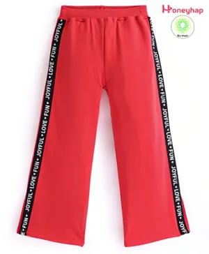 Honeyhap Premium Cotton Looper Printed Full Length Lounge Pants with Bio Finish - Flame Scarlet