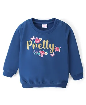 Babyhug Cotton Knit Full Sleeves Sweatshirt Text Print - Navy Blue