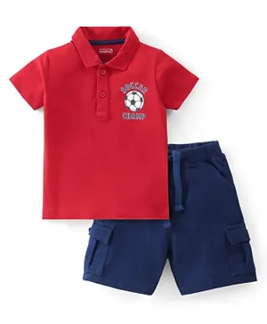 Babyhug Cotton Single Jersey Knit Half Sleeves T-Shirt and Shorts Set Football Print - Red