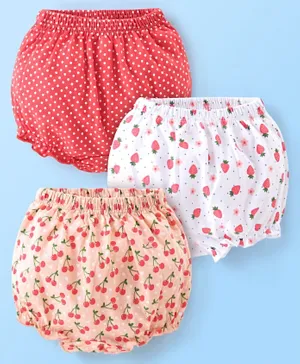Babyhug Cotton Bloomers Polka Dots & Fruits Printed Pack of 3 - Multicolour