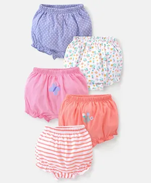 Babyhug Cotton Knit Bloomers Floral & Stripes Print Pack Of 5 - Multi Color