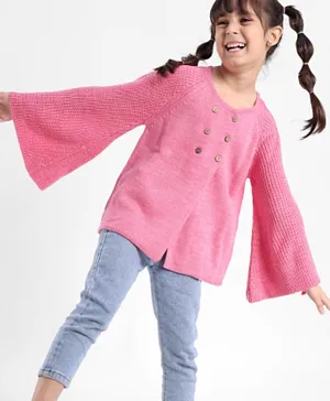Babyhug 100% Acrylic Knit Full Sleeves Solid Color Shrug - Dark Pink