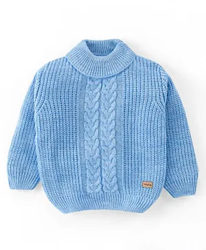 Babyhug 100% Acrylic Knit Full Sleeves Sweater With Cable Knit Design - Blue