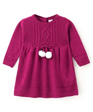 Babyhug 100% Acrylic Knit Full Sleeves Woollen Dress With Cable Knit Design - Fuchsia