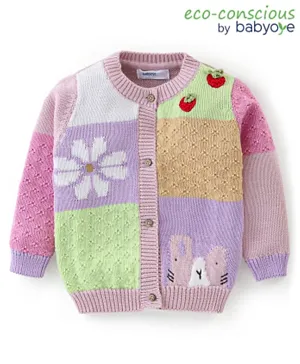 Babyoye Eco-Conscious Cotton Full Sleeves Floral & Animal Design Colour Block Sweater  - Multicolour
