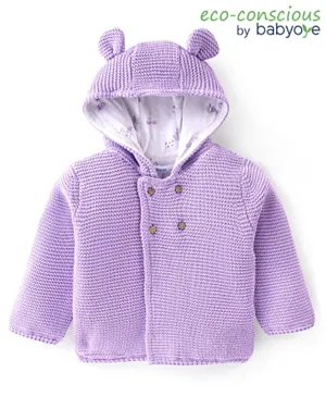 Babyoye Eco-Conscious Cotton Full Sleeves Solid Design Hooded Sweaters - Lilac