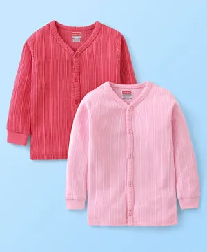Babyhug Cotton Full Sleeves Thermal Wear Striped Pack Of 2 - Pink & Coral