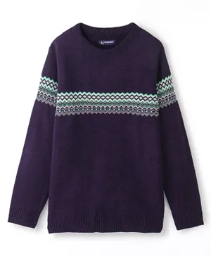 Pine Kids 100% Acrylic Knit Full Sleeves Fair Isle Design Sweater - Violet