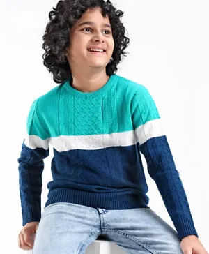 Pine Kids 100% Acrylic Full Sleeves Sweater with Cable Knit Design - Multicolor