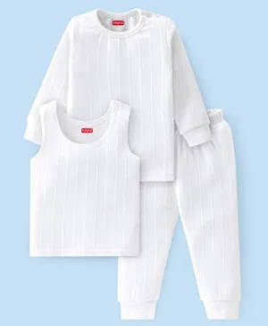 Babyhug Full Sleeves & Sleeveless Vest Pullover & Bottom Thermal Wear Combo Pack Of 3 - White