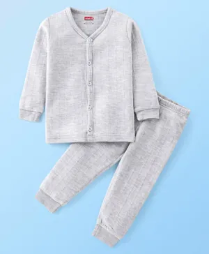 Babyhug Full Sleeves Thermal Wear & Leggings Set - Light Grey
