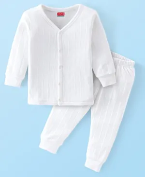 Babyhug Full Sleeves Thermal Vest & Legging Set Solid Colour - Offwhite