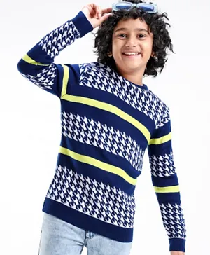 Pine Kids Full Sleeves Intarsia Design Pullover Sweater - Blue
