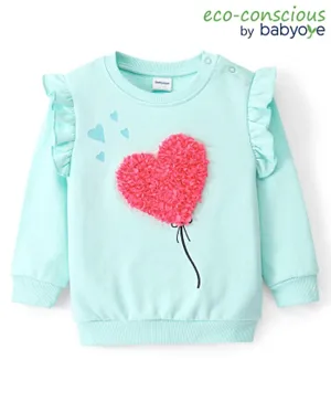 Babyoye Eco Conscious 100% Cotton Full Sleeves Sweatshirts With Heart Applique - Blue
