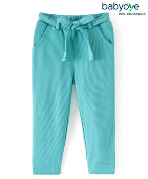 Babyoye Eco Conscious 100% Cotton Full Length Solid Lounge Pant With Belt- Blue