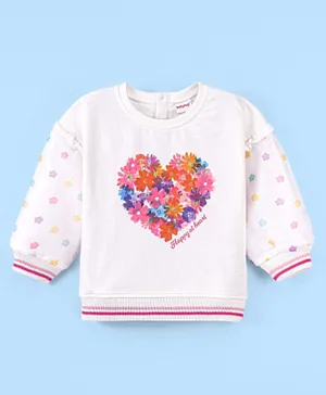 Babyhug Cotton Knit Full Sleeves Sweatshirt with Organza Balloon Detailing & Floral Graphics - Off White