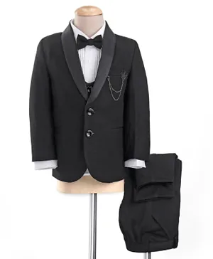 بيبي هاغ - بدلة حفلات سادة بأكمام كاملة منسوجة مع معطف خصر وربطة عنق - أسود