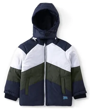 Babyhug Full Sleeves Jacket With Detachable Hood & Colour Block Pattern - Multicolor