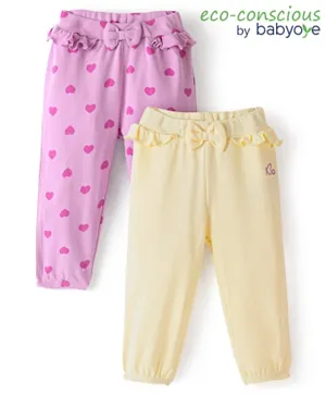 Babyoye Eco Conscious 100% Cotton Solid Colour & Heart Printed Leggings Pack of 2 - Yellow & Pink