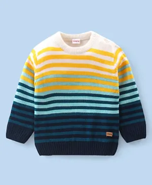 Babyhug 100% Acrylic Knit Full Sleeves Sweater With Striped - Navy Blue Yellow & White