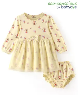 Babyoye Eco Conscious 100% Cotton Full Sleeves Floral Printed Frock With Bloomer - Yellow