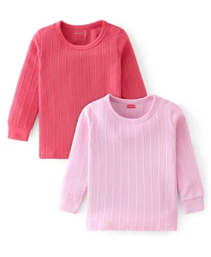 Babyhug Full Sleeves Solid Color Thermal Vests Pack of 2 - Pink