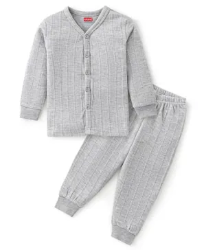 Babyhug Thermal Full Sleeves Solid Vest & Pajama Set - Light Grey