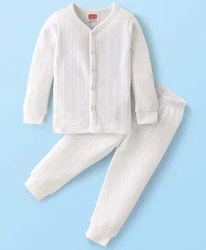 Babyhug Cotton Full Sleeves Thermal Wear Set Solid Colour - White
