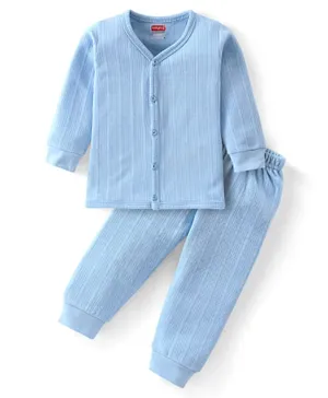Babyhug Full Sleeves Thermal Wear & Leggings Set - Blue