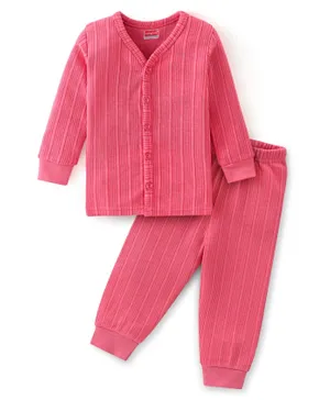 Babyhug Full Sleeves Solid Textured Thermal Vest & Pajama Set -Coral