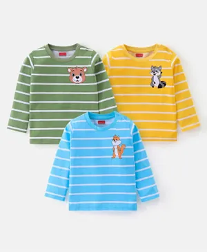 Babyhug Cotton Knit Full Sleeves T-Shirt With Wild Animal Graphics Pack Of 3 - Green Yellow & Blue