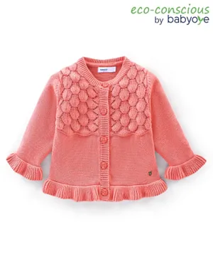 Babyoye Eco Conscious 100% Cotton Solid Full Sleeves Sweaters - Red