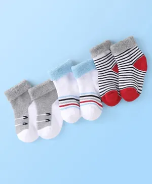 Cute Walk by Babyhug Anti Bacterial Ankle Length Socks Striped Pack Of 3 - Multicolour