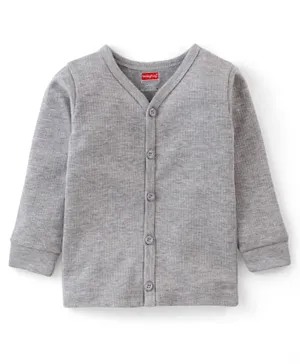 Babyhug Thermal Full Sleeves Solid Front Open Vest - Light Grey