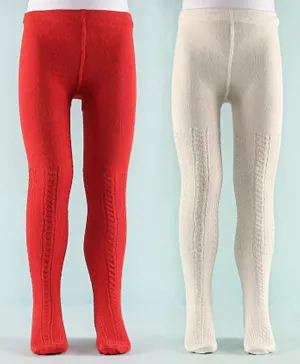 Honeyhap 2 Pack Premium Cotton Super Soft Stretchable Self Knitted  Tights - White & Red