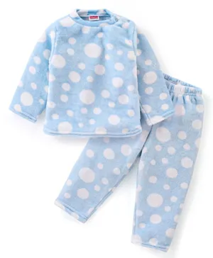 Babyhug Velour Knit Full Sleeves Night Suit Circle Print - Blue
