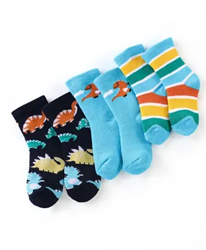 Cute Walk by Babyhug Anti Bacterial Ankle Length Socks Dino Print Pack Of 3 - Multicolour