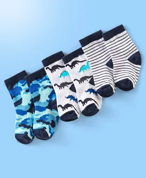 Cute Walk by Babyhug Anti Bacterial Ankle Length Socks Pack Of 3 - Black Blue & White
