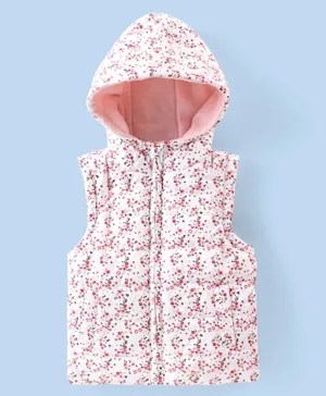 Babyhug Sleeveless Hooded & Padded Jacket Floral Print- Pink