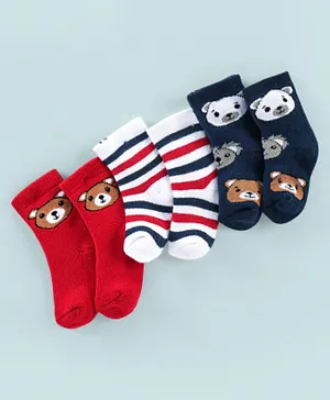 Cutewalk By Babyhug 3 Pack Anti Bacterial Ankle Length Socks Teddy Design  - Multicolour
