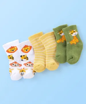 Cutewalk By Babyhug 3 Pack Anti Bacterial Ankle Length Socks Lion Design - Multicolour