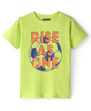 Pine Kids 100% Cotton Knit Half Sleeves Biowashed T-Shirt Soccer Ball Print - Lime Punch